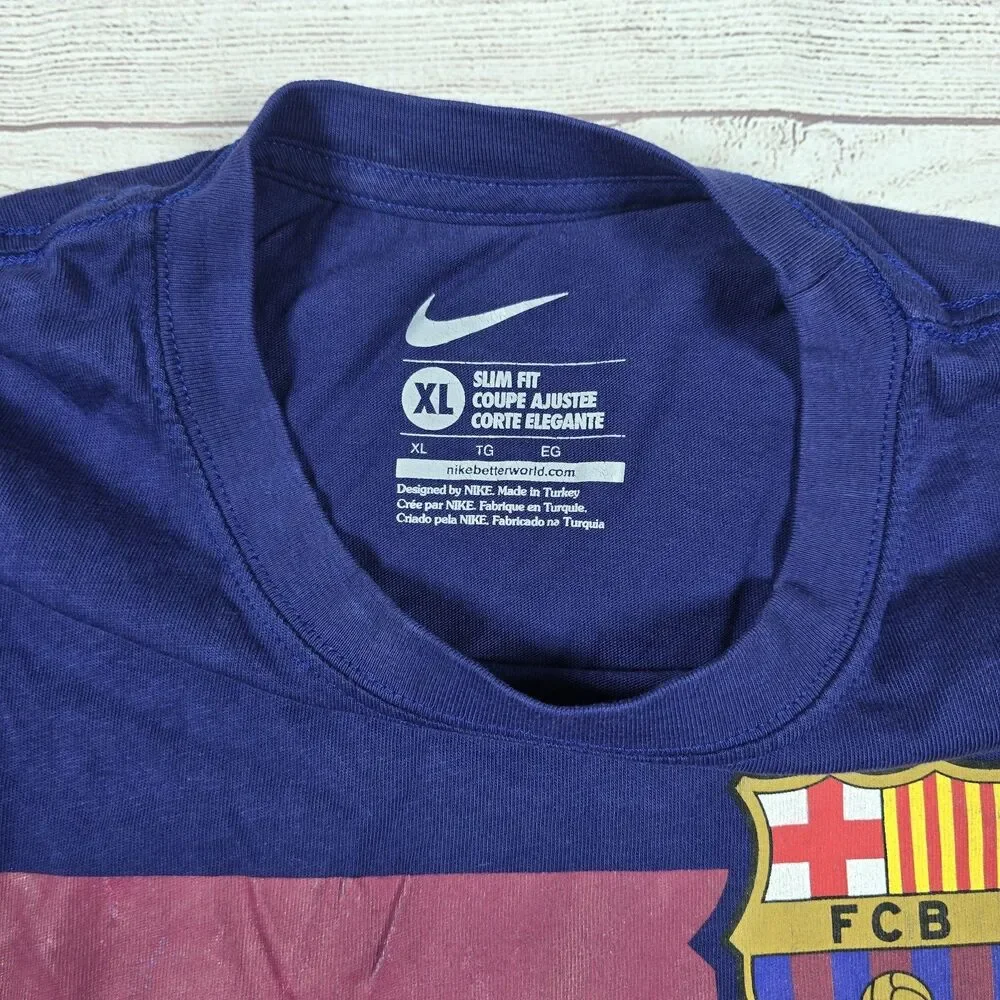 Vintage Nike FC Barcelona T-Shirt Rare 00s Y2K Swoosh Logo Football Sz XL Slim